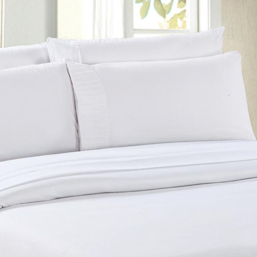 Bamboo bed sheet set white color size queen 2 free pillowcase